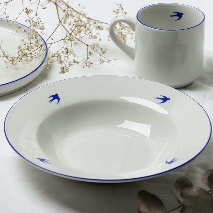 Тарелка плоская керамическая «Ласточка», 22.4 см, 300 мл, цвет белый