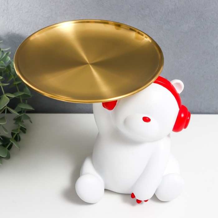 Сувенир полистоун подставка Сувенир полистоун подставка "Белый медвежонок в красных наушниках" d=17 см 18х12х15,5 см