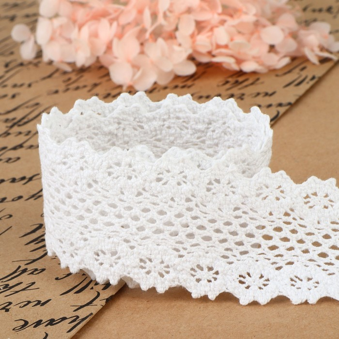 Кружево вязаное, 45 мм × 10 ± 1 м, цвет белый Кружево вязаное, 45 мм × 10 ± 1 м, цвет белый