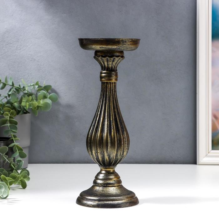 Подсвечник дерево на 1 свечу  Подсвечник дерево на 1 свечу "Фердинанд" чёрный с золотой  патиной 28х10,5х10,5 см