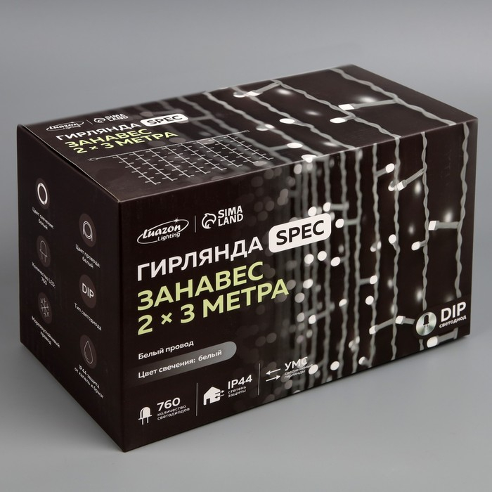 Гирлянда «Занавес» 2 × 3 м, IP44, УМС, белая нить, 760 LED, свечение белое, 220 В Гирлянда «Занавес» 2 × 3 м, IP44, УМС, белая нить, 760 LED, свечение белое, 220 В