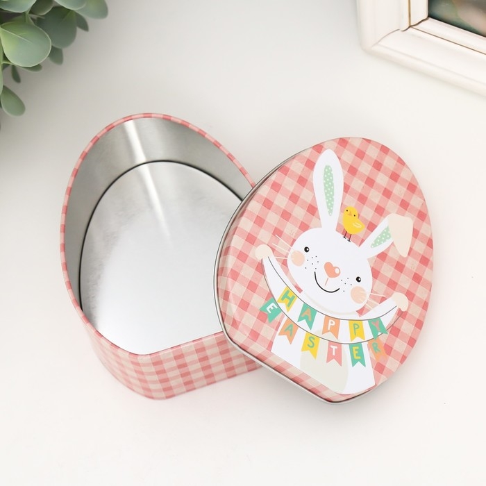Шкатулка металл яйцо Шкатулка металл яйцо "Зайчик с растяжкой Счастливой Пасхи" 11,7х9,2х4,5 см