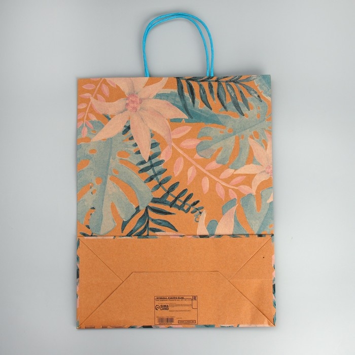 Пакет подарочный крафтовый, упаковка, Flowers for you, 39 х 30 х 14 см