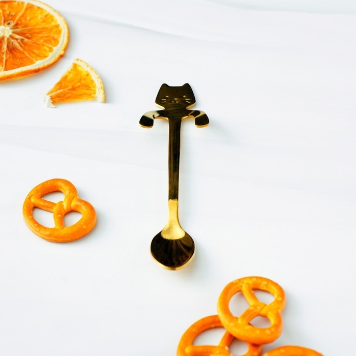 Ложка чайная из нержавеющей стали Magistro «Котик», длина 11,5 см, цвет золотой Ложка чайная из нержавеющей стали Magistro «Котик», длина 11,5 см, цвет золотой