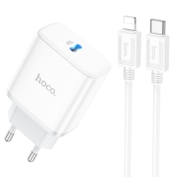 Сетевое зарядное устройство Hoco C104A, Type-C, 20 Вт, PD + QC, Type-C - Lightning,1 м,белое