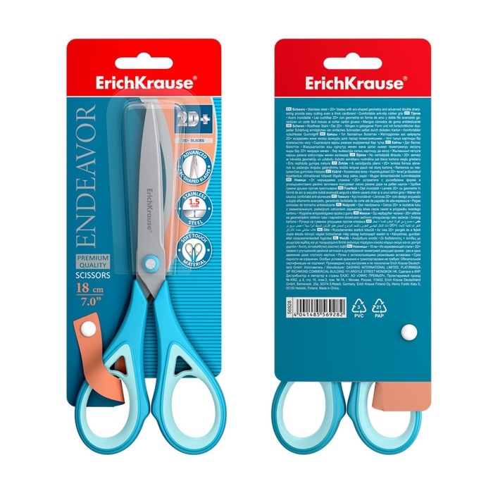 Ножницы ErichKrause Endeavor, 18 см, антискользящие резиновые вставки, улучшенная заточка, блистер, МИКС
