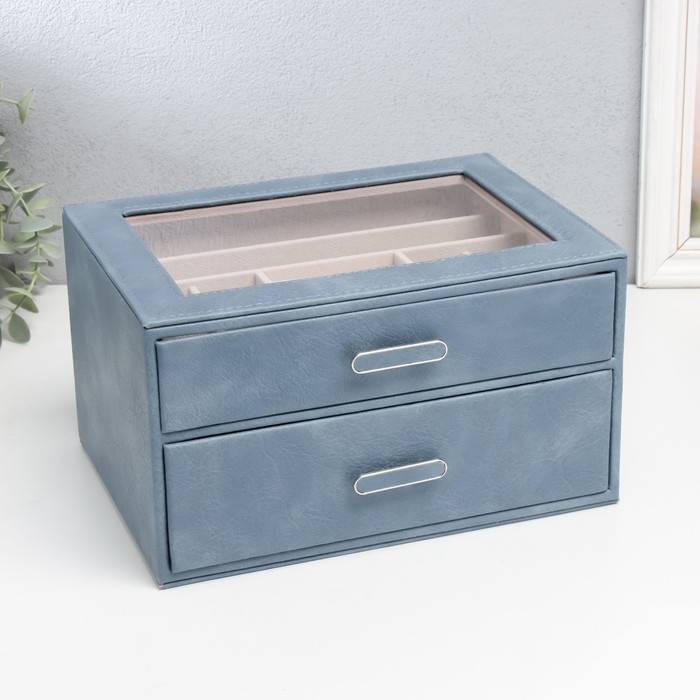 Шкатулка кожзам для украшений  Шкатулка кожзам для украшений "Эльба. Два яруса" синяя 25х18х14 см