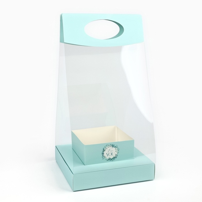 Коробка подарочная складная переноска для цветов, упаковка, «Бирюза», 20 x 20 x 4 см Коробка подарочная складная переноска для цветов, упаковка, «Бирюза», 20 x 20 x 4 см