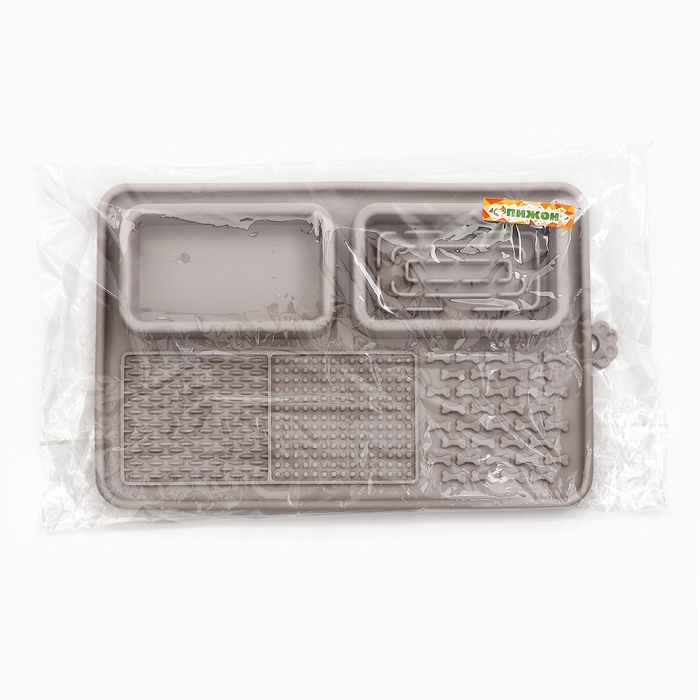 Коврик для лизания на присосках с мисками 30 х 20 см, серый Коврик для лизания на присосках с мисками 30 х 20 см, серый