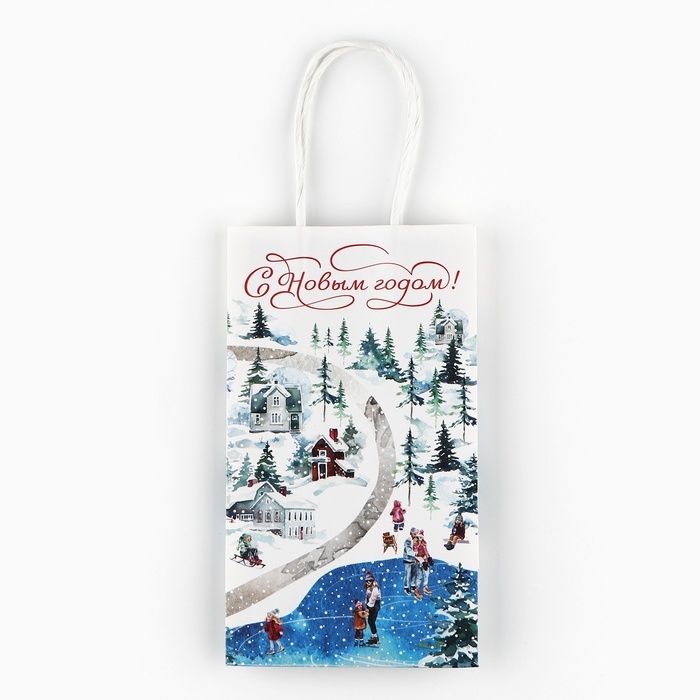 Пакет подарочный новогодний «С Новым годом», белый крафт, 12 х 21 х 9 см , Новый год Пакет подарочный новогодний «С Новым годом», белый крафт, 12 х 21 х 9 см , Новый год