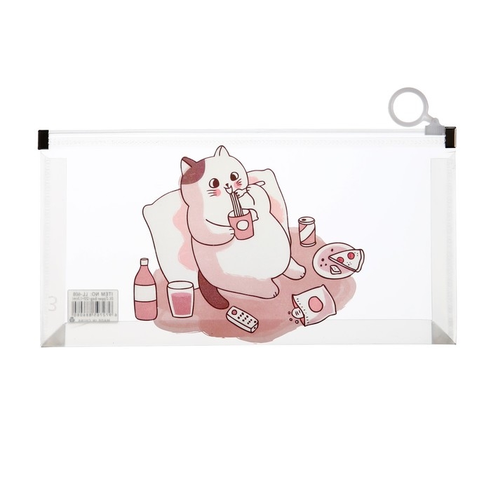 Папка-конверт на молнии формат А6, 180мкр, с рисунком Папка-конверт на молнии формат А6, 180мкр, с рисунком "Кот", МИКС