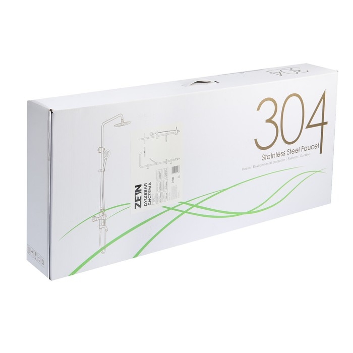 Душевая система ZEIN Z1007, смеситель, тропическая и ручная лейки квадрат, стойка, сатин Душевая система ZEIN Z1007, смеситель, тропическая и ручная лейки квадрат, стойка, сатин