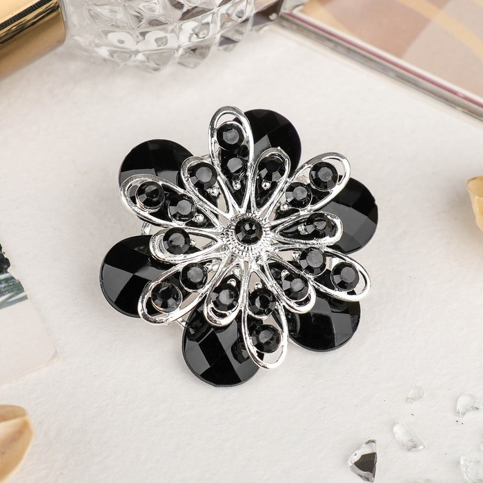 Брошь «Цветок» астры, цвет чёрный в серебре Брошь «Цветок» астры, цвет чёрный в серебре