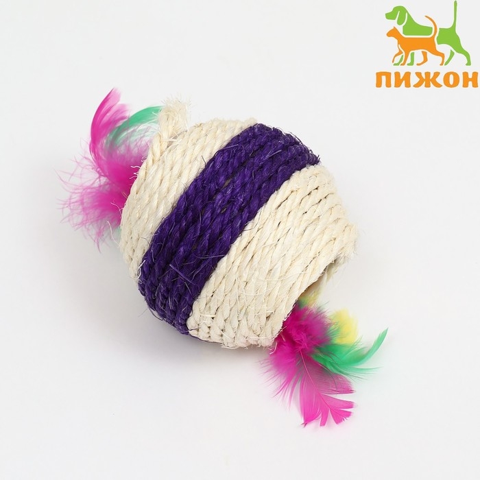 Шарик сизалевый большой с пластиковым внутри, 7,5 см, фиолетовый/белый Шарик сизалевый большой с пластиковым внутри, 7,5 см, фиолетовый/белый