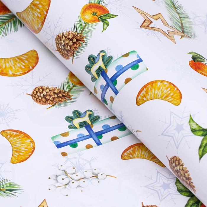 Новый год. Бумага упаковочная глянцевая  Новый год. Бумага упаковочная глянцевая "Новогоднее настроение", 70 х 100 см,1 лист