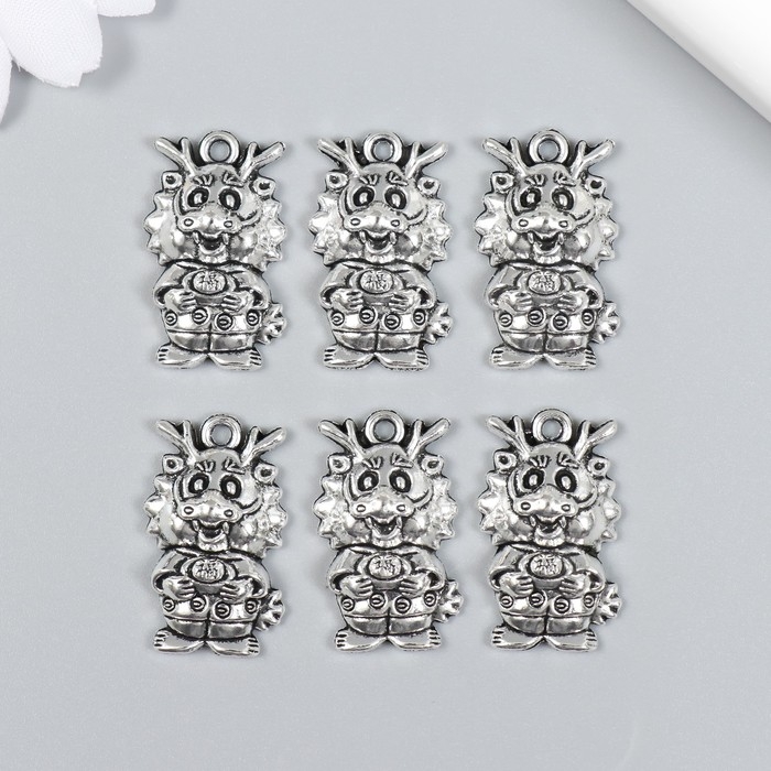 Декор для творчества металл Декор для творчества металл "Дракон" набор 6 шт серебро 1,6х2,7 см