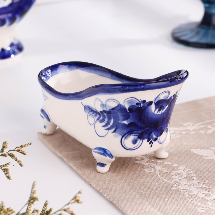Подставка для губки  Подставка для губки "Ванночка", гжель, фарфор, 150 мл, 7х15 см
