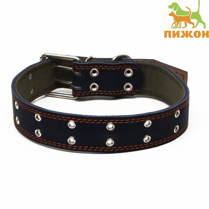 Ошейник комбинированный кожа/брезент, безразмерный, 83 х 4,5 см, ОШ 20-70 см, синий Ошейник комбинированный кожа/брезент, безразмерный, 83 х 4,5 см, ОШ 20-70 см, синий