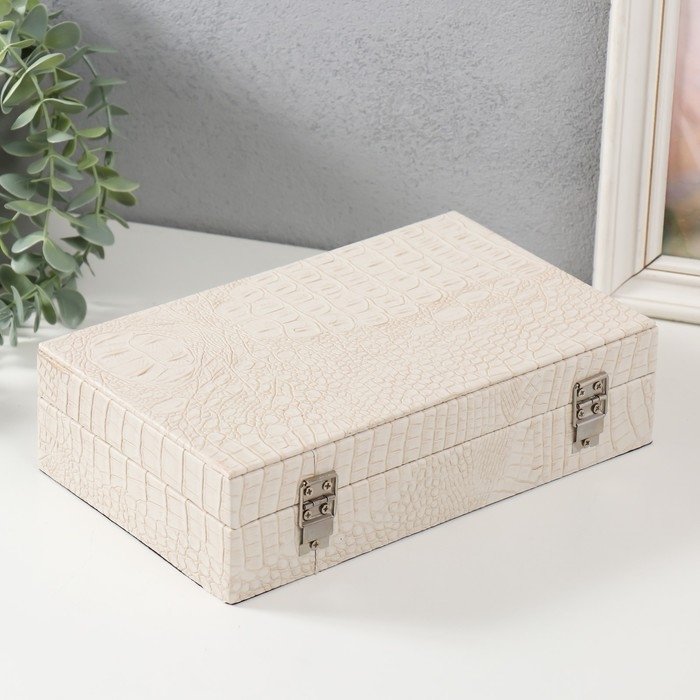 Шкатулка дерево кожзам Шкатулка дерево кожзам "Белый питон с прожилками" 25х15х6,5 см