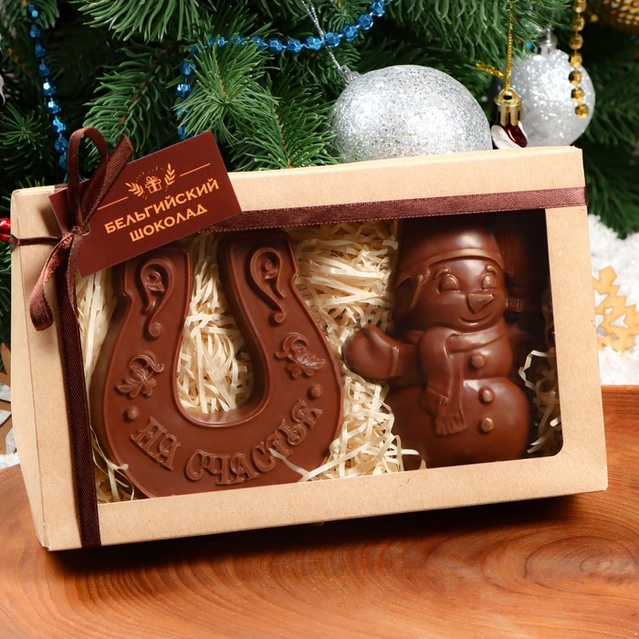 Шоколадная фигурка 2в1 Шоколадная фигурка 2в1 "Подкова + Снеговик", 160 г