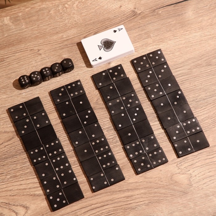 Игра настольная 3в1 (домино + кубики + карты) полирезин, МДФ Игра настольная 3в1 (домино + кубики + карты) полирезин, МДФ