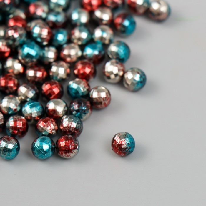 Декор для творчества пластик Декор для творчества пластик "Шарик с гранями. Красно-голубой" набор 30 гр d=0,6 см