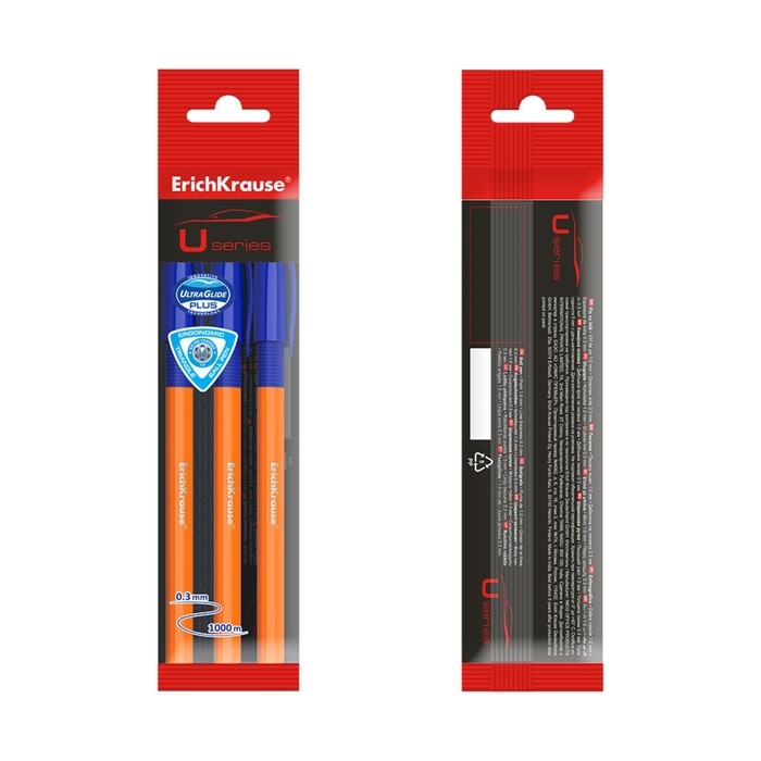 Набор ручек шариковых 3 штуки, ErichKrause U-109 Orange Stick&Grip, игольчатый узел 1.0 мм, чернила синие, супермягкое письмо, резиновый держатель, корпус оранжевый Набор ручек шариковых 3 штуки, ErichKrause U-109 Orange Stick&Grip, игольчатый узел 1.0 мм, чернила синие, супермягкое письмо, резиновый держатель, корпус оранжевый