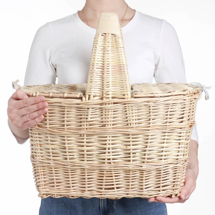 Корзина «Пикник», с крышкой, №1, дно:16х31 см, верх:40х28 см, H=25/45 см, ива Корзина «Пикник», с крышкой, №1, дно:16х31 см, верх:40х28 см, H=25/45 см, ива