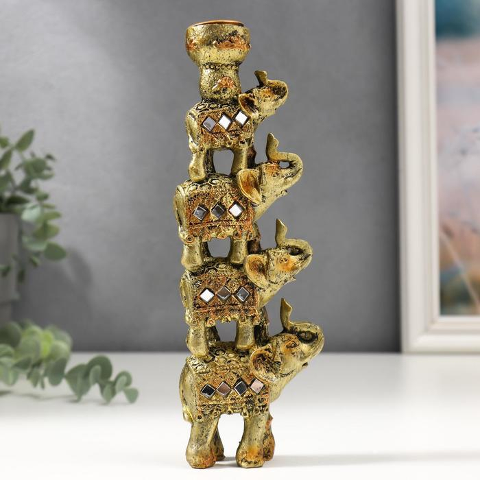 Сувенир полистоун подсвечник Сувенир полистоун подсвечник "Пирамида из 4-х слонов в попоне с зеркалами" 20х6,5х3 см