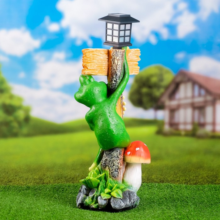 Садовый фонарь  Садовый фонарь "Лягушка с фонарем и табличкой "Привет" 56х26см