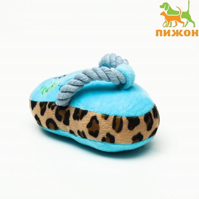 Игрушка мягкая для собак Игрушка мягкая для собак "Тапок с канатом", с пищалкой, 15 см, голубая