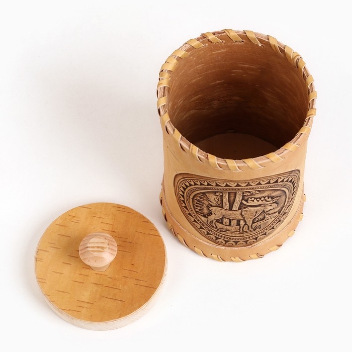 Туес "Лось",  8 х 8 х 14 см, береста