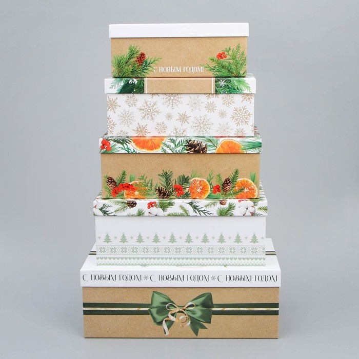 Набор подарочных коробок 5 в 1 «Новогодний», 22 х 14 х 8.5 ‒ 32.5 х 20 х 12.5 см, Новый год Набор подарочных коробок 5 в 1 «Новогодний», 22 х 14 х 8.5 ‒ 32.5 х 20 х 12.5 см, Новый год
