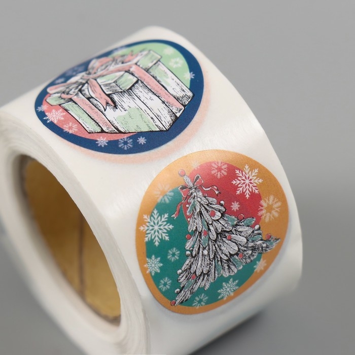 Наклейка бумага Наклейка бумага "Нарисованный Новый год" d=2,5 см 252 шт в рулоне