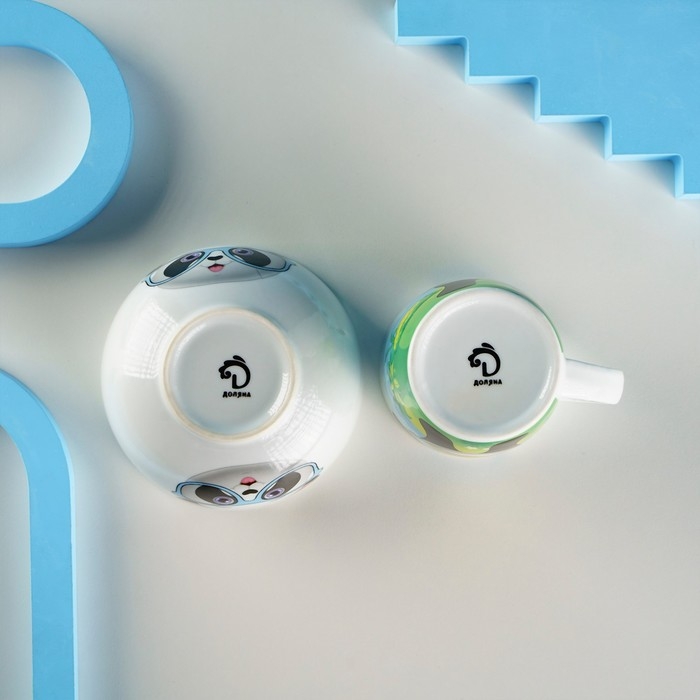 Набор детской посуды из керамики Доляна «Панда», 2 предмета: кружка 230 мл, миска 400 мл, цвет белый Набор детской посуды из керамики Доляна «Панда», 2 предмета: кружка 230 мл, миска 400 мл, цвет белый