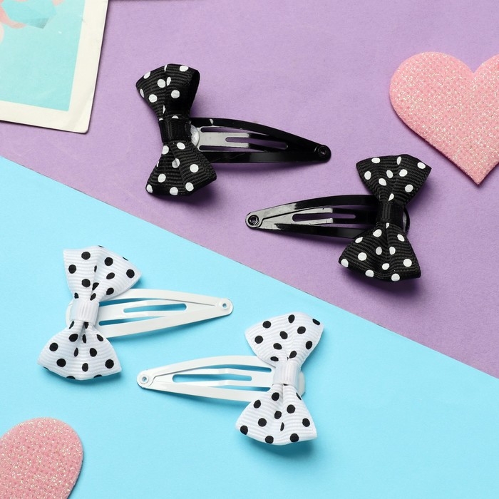 Невидимка для волос  Невидимка для волос "Бантики" (набор 8 шт) горох, чёрно-белый