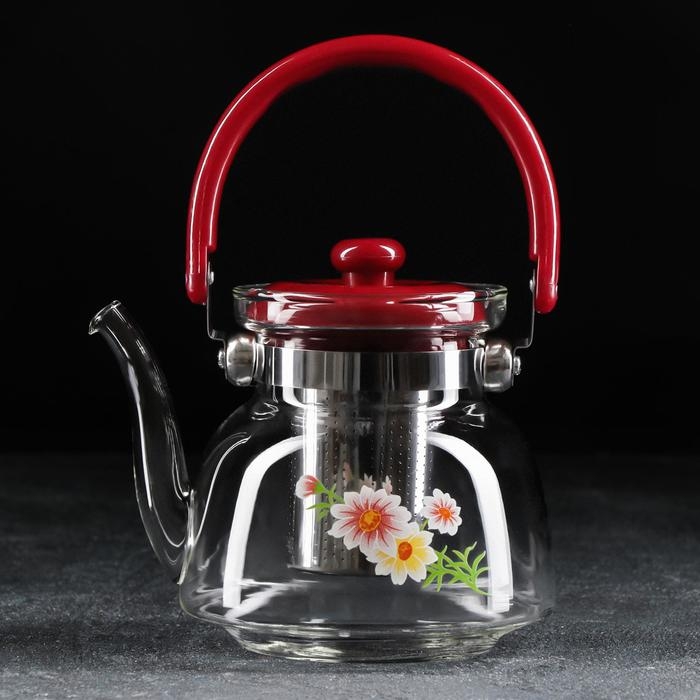 Чайник стеклянный заварочный с металлическим ситом «Цветочная фантазия», 850 мл Чайник стеклянный заварочный с металлическим ситом «Цветочная фантазия», 850 мл