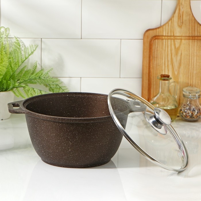 Кастрюля, 3 л, d=24.5 см, h=17 см, антипригарное покрытие, цвет кофейный мрамор Кастрюля, 3 л, d=24.5 см, h=17 см, антипригарное покрытие, цвет кофейный мрамор