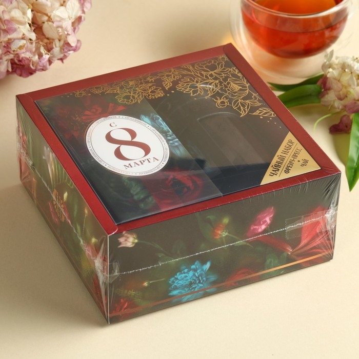 Набор «С 8 марта»: чай чёрный со вкусом мяты 100 г., френч-пресс Набор «С 8 марта»: чай чёрный со вкусом мяты 100 г., френч-пресс