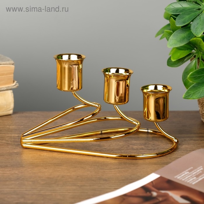 Подсвечник металл на 3 свечи Подсвечник металл на 3 свечи "Капли" золото 14х8х8 см
