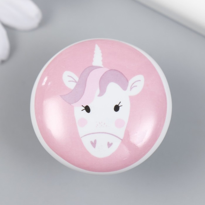 Ручка для шкатулки керамика, металл Ручка для шкатулки керамика, металл "Единорожка" 3,8х3,8х2,8 см