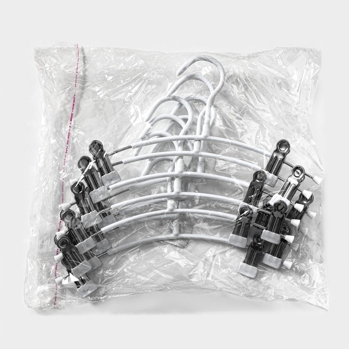 Вешалки для брюк и юбок с зажимами, 29×16 см, металл ПВХ покрытие, набор 10 шт, цвет белый Вешалки для брюк и юбок с зажимами, 29×16 см, металл ПВХ покрытие, набор 10 шт, цвет белый