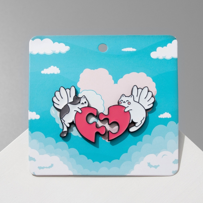 Значки-неразлучники Значки-неразлучники "Кото-ангелы" пазл, цветные в чёрном металле