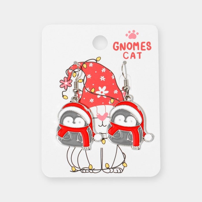 Новый год! Серьги «Новогодние» пингвин в колпаке, цветные в серебре Новый год! Серьги «Новогодние» пингвин в колпаке, цветные в серебре