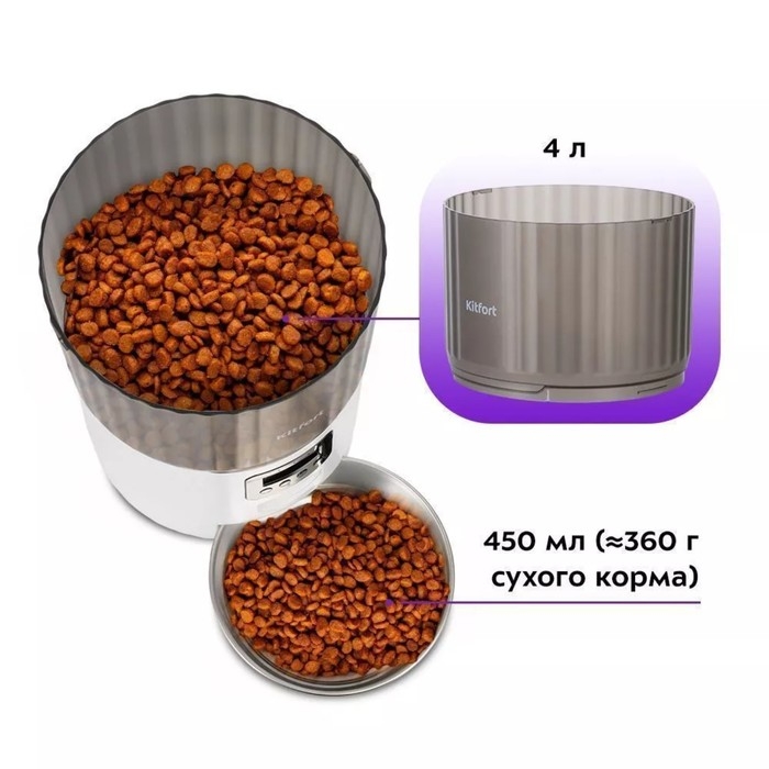Умная кормушка для животных Kitfort KT-6362, 10 Вт, 4 л, бело-чёрная Умная кормушка для животных Kitfort KT-6362, 10 Вт, 4 л, бело-чёрная
