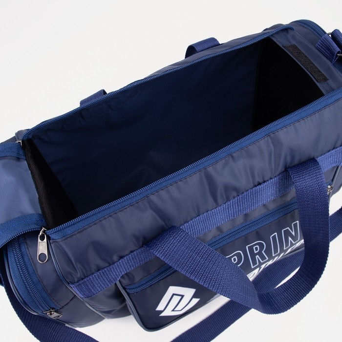 Сумка спортивная мужская на молнии, 3 наружных кармана, средний размер, цвет синий