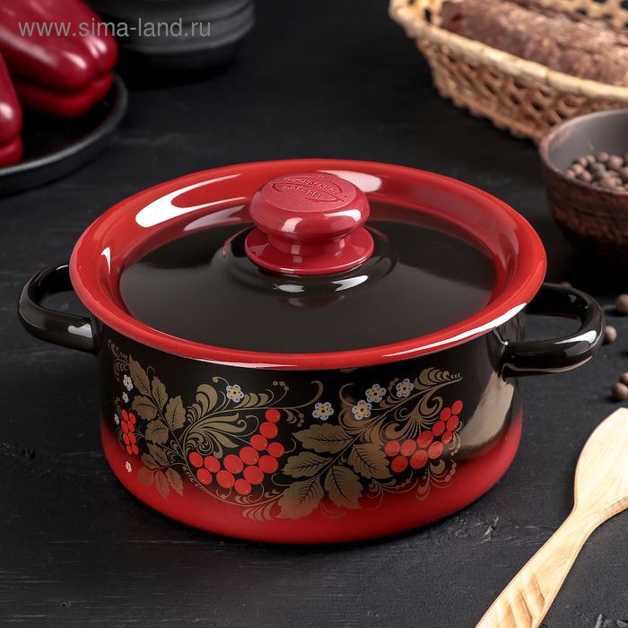 Кастрюля эмалированная, 2 л, ручка МИКС