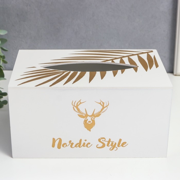 Шкатулка МДФ для салфеток Шкатулка МДФ для салфеток "Золотой олень" белая 10х13х20 см
