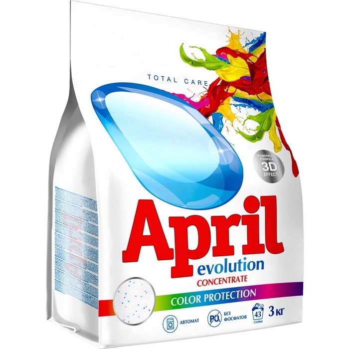 Стиральный порошок April Evolution, Color, Protection, автомат, для стирки цветного, 3 кг Стиральный порошок April Evolution, Color, Protection, автомат, для стирки цветного, 3 кг