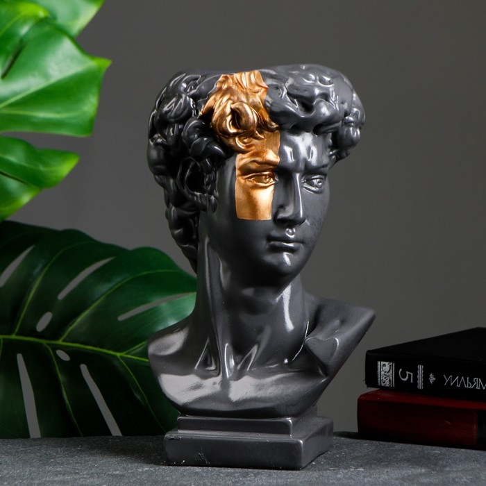 Кашпо - органайзер  Кашпо - органайзер "Бюст Давида" большой, серый, бронза, 28см